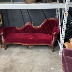 Vintage Burgundy Red Chaise Lounge Love Seat Couch