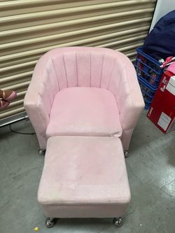 Pink Velvet Accent Chair with Storage Ottoman
