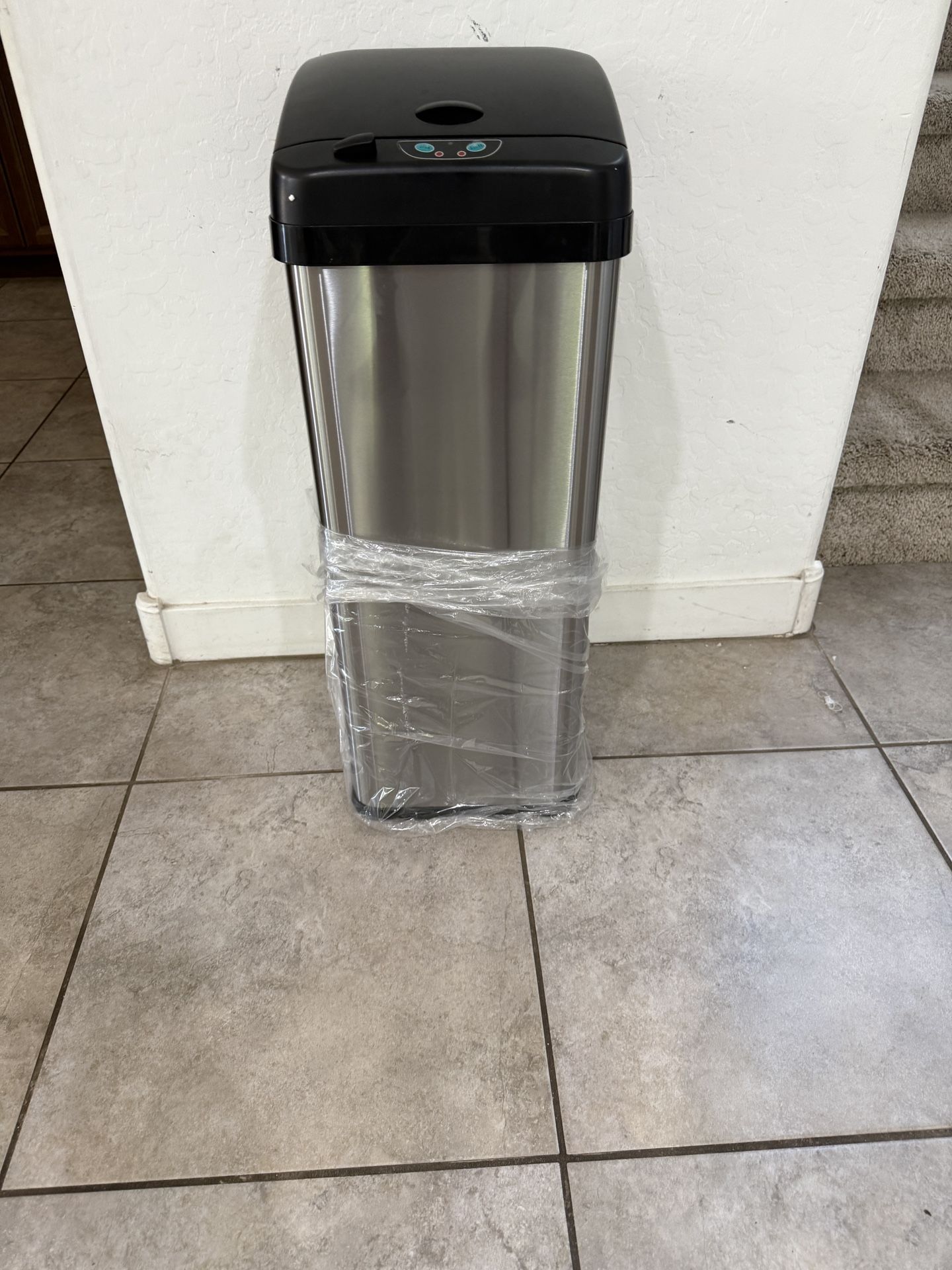 iTouchless 13 Gallon Pet-Proof Sensor Trash Can with AbsorbX Odor Filter Kitchen Garbage Bin Prevents Dogs & Cats Opening Lid, Stainless Steel plus Pe