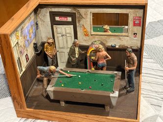 Michael Garman Signed MINI POOL HALL BLUES SCENE SCULPTURE - RETIRED  14x11x10