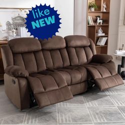 Like-new recliner couch: Oxier 84'' Wide Microsuede Manual Reclining Sofa, 3-Seater Recliner Couch with Skin-Friendly Upholstery By Ebern Designs