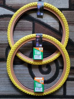 NEW Bicycle Bmx Bike Tires 20" Yellow Gumwall Knobby Pattern 