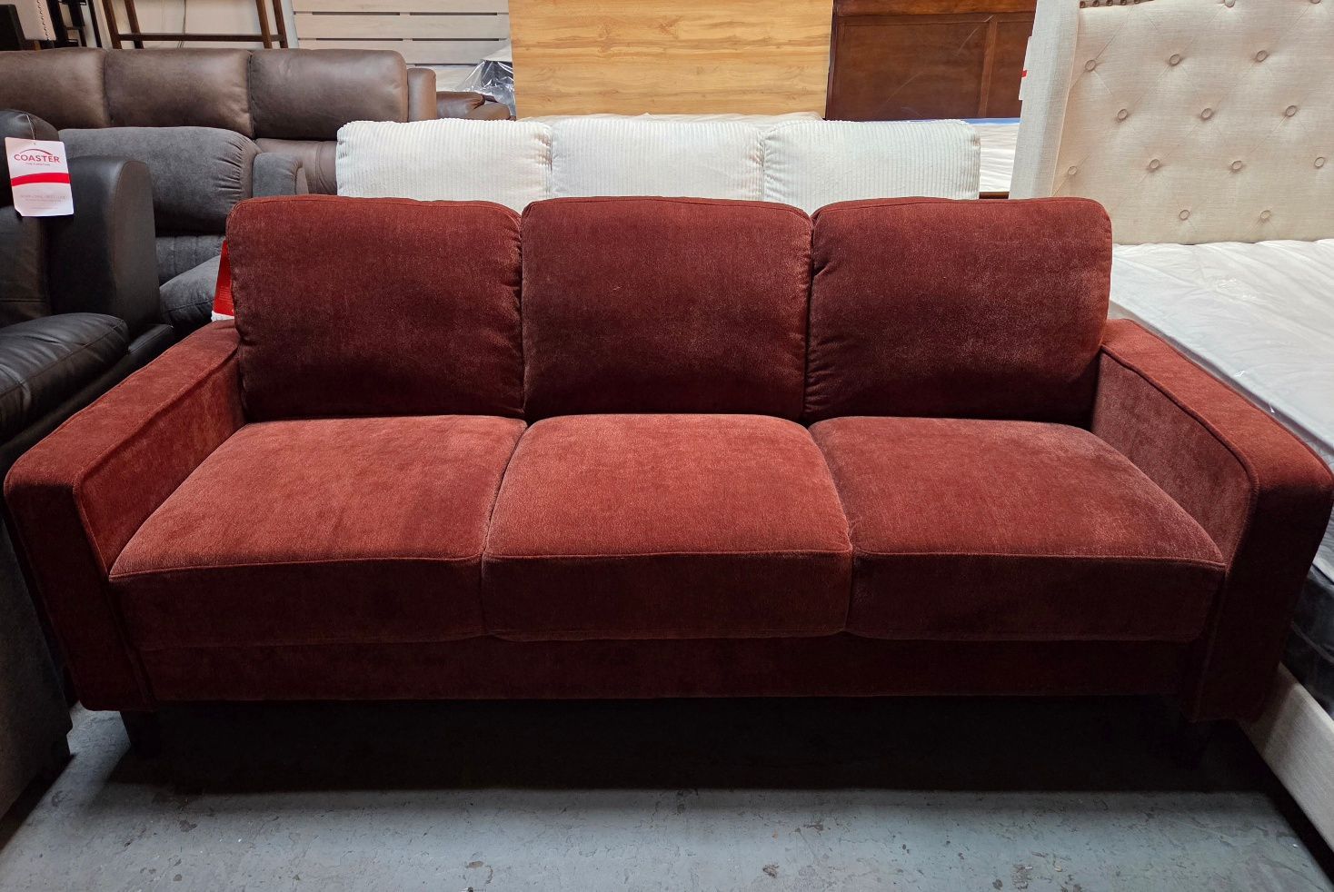 Modern rust red sofa
