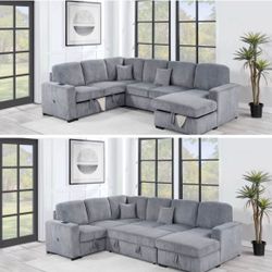 $649-4Piece Convertible Sectional  Sleeper Sofa ,Chaise Storage ,Sofa Storage & USB Ports 98” x 103” x 61” x36”H