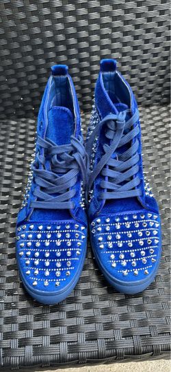 AM Exclusive Blue Velvet Spiked High-Top Sneakers