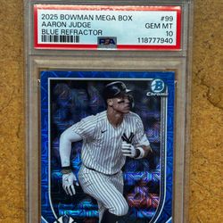 2025 BOWMAN MEGA BOX CHROME #99 AARON JUDGE BLUE REFRACTOR PSA 10