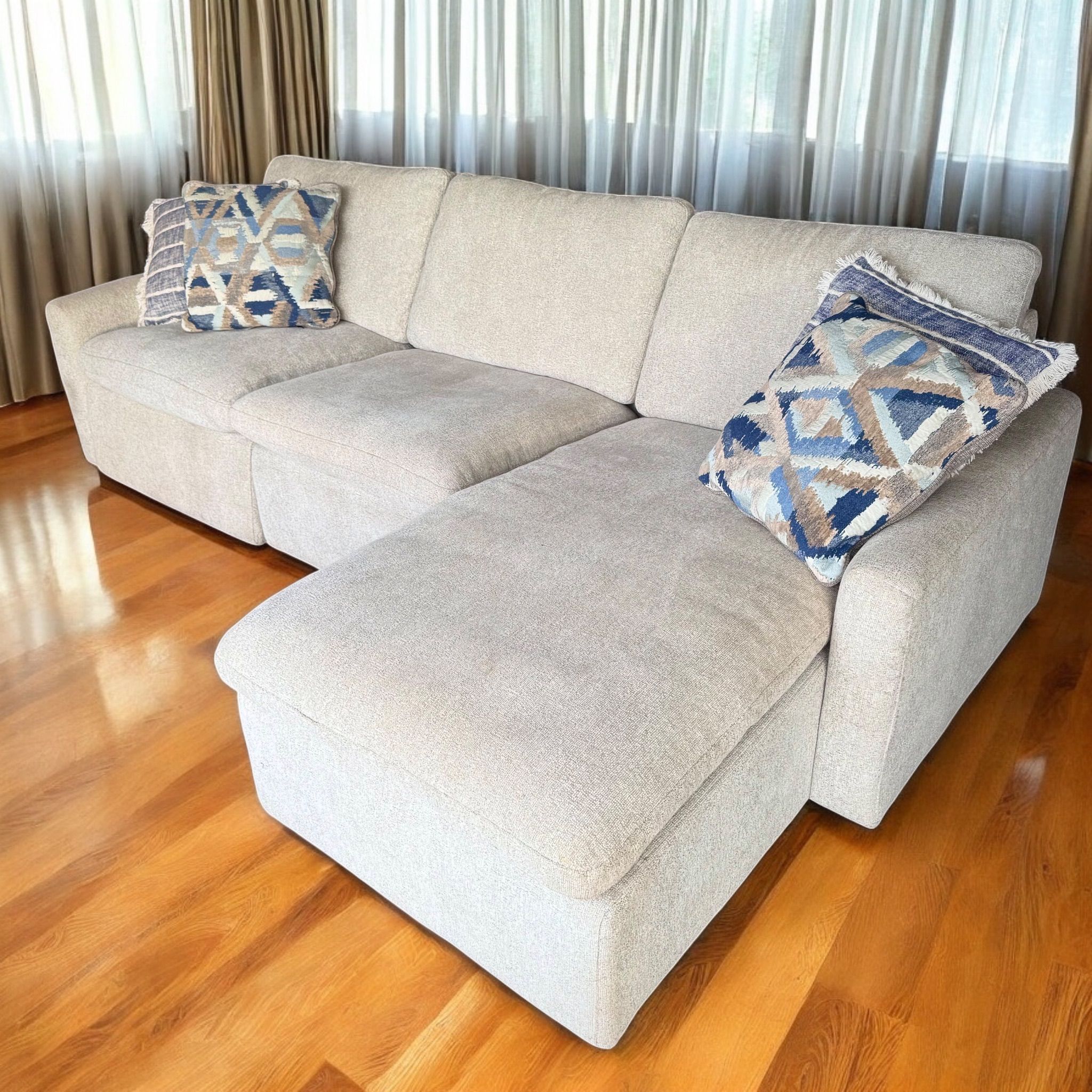 Beige Power Reclining Cloud Sectional Sofa Chaise - $2,500 Retail