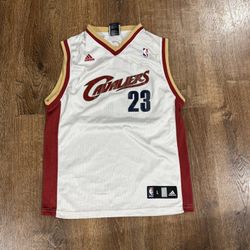 White and red Adidas LeBron James jersey size youth large 