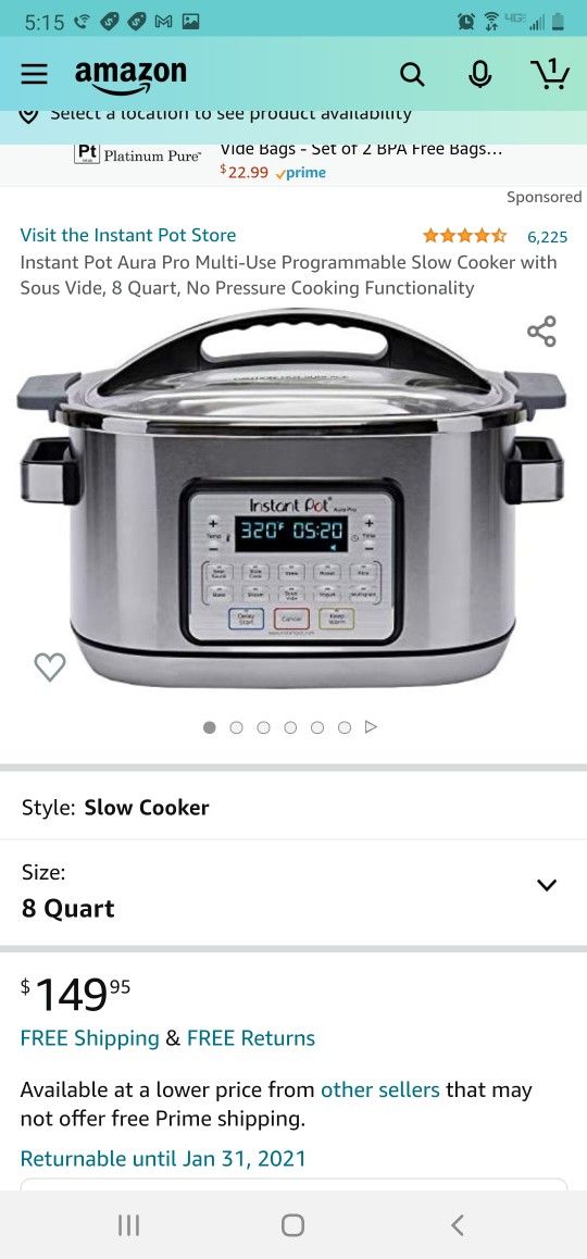 Instant Pot Aura Pro Multi Use Programmable Slow Cooker with Sous