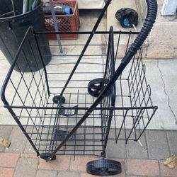 Folding Shopping Cart With  Wheels And Double  Basket 