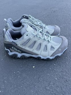 OBOZ SAWTOOTH II LOW GRAY LEATHER WATERPROOF HIKING SHOES BOOTS US WOMENS SZ 8.5