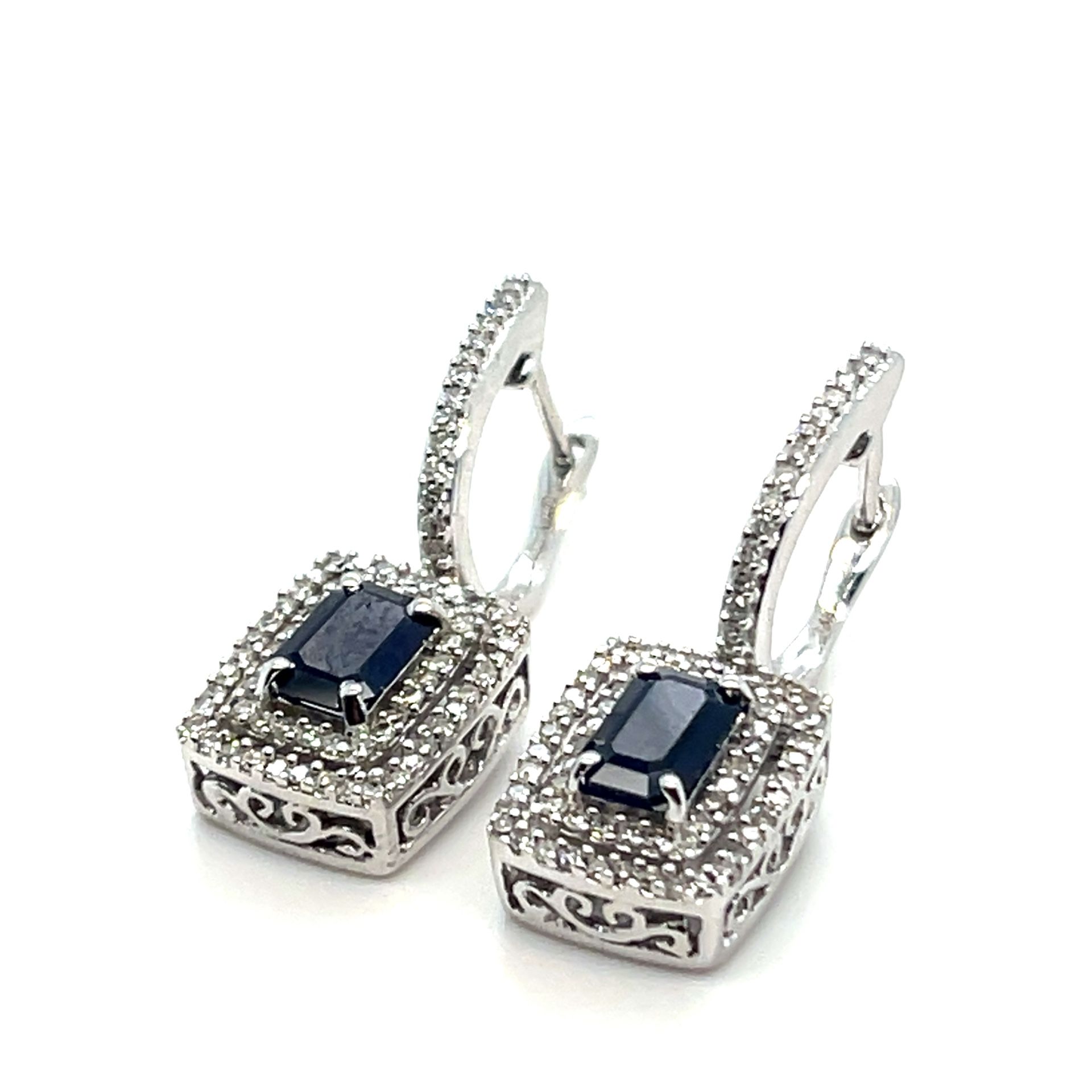 14Kt White Gold Diamond Sapphire Earrings 4.40g .74CTW I-963