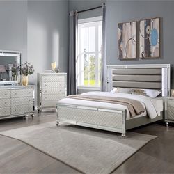 New 5 Piece Bedroom Set.  LED Lights / Padded Headboard .  Free Delivery !