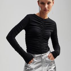 By Malina Lydia Draped Jersey Top – Black – Size S/M