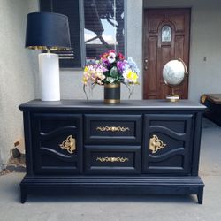 2 Drawer 2 Door Solid Wood Sideboard (Buffet)- Black With Gold