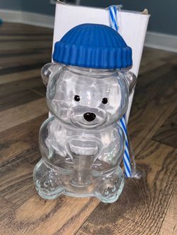 Bear-Shaped Glass Cup with Straw