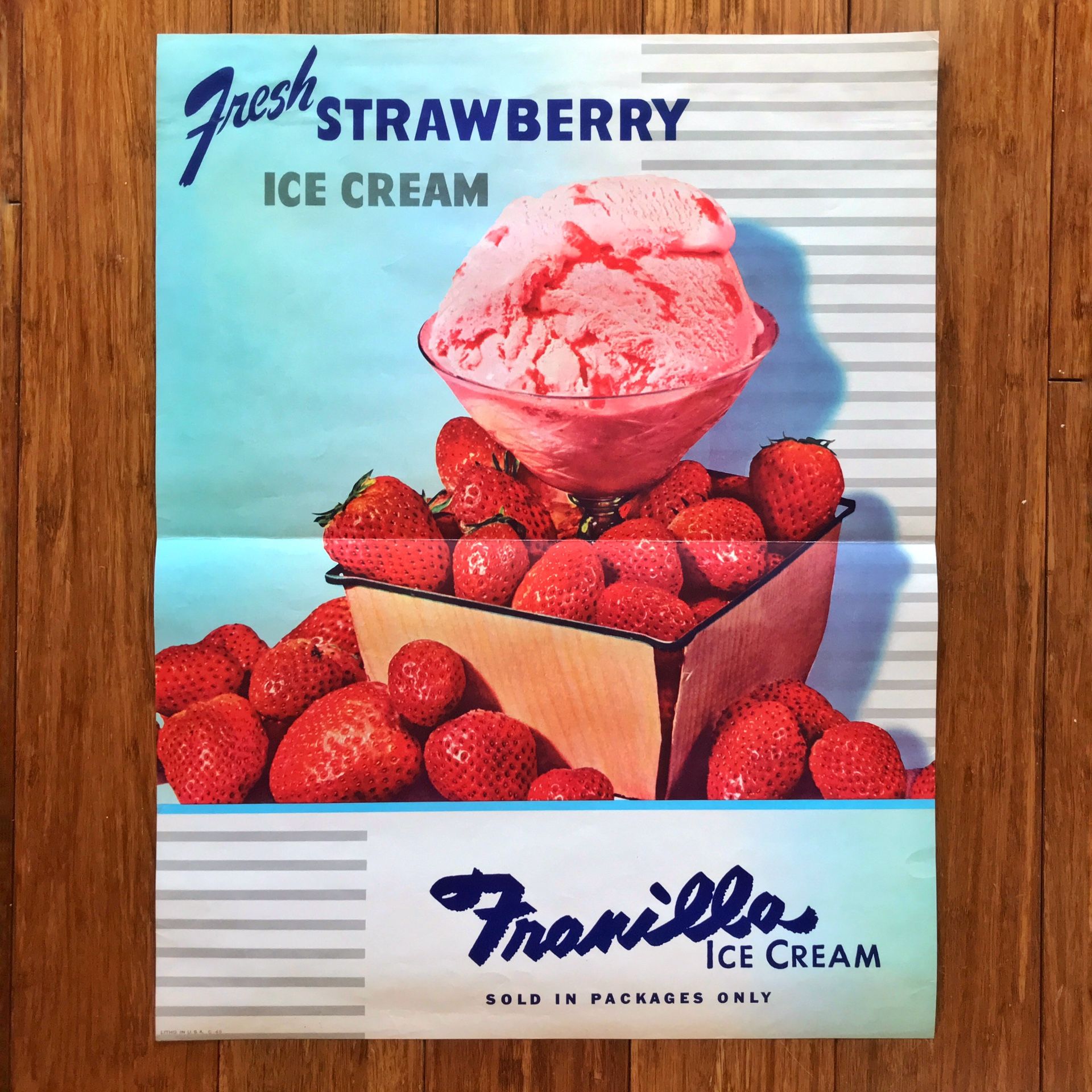 Vintage Lithograph Print - Strawberry Franilla Ice Cream
