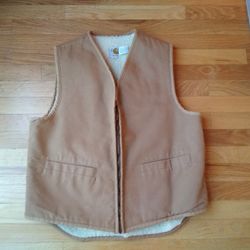 Vintage 1980's Carhartt Canvas True Sherpa Lined Zip-up Work Wear/ Hunting Vest Size Men's Large Immaculate Condition 