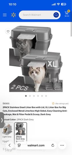 New 2PACK Stainless Steel Litter Box With Lid, XL Extra Large Litter Box For Big Cats, Enclosed Metal Litterbox High Sided, Easy Cleaning Anti-Urine L