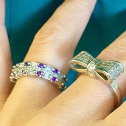 Love 💕  Jewelry  925 Sterling silver ring with amethist & crystal gemstones 💍 size # 5  and Silver  Bow ring is size #6 