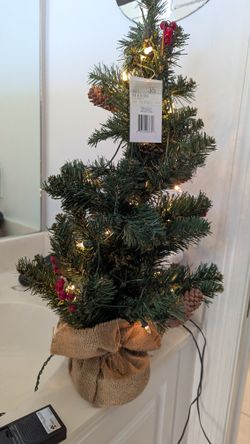 2 Miniature Decorated Christmas Trees 