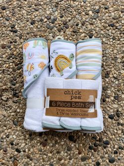 NEW Baby Items Bundle - Towels, Swaddle Blankets, Crib Sheet, Mittens & Milestone Blanket