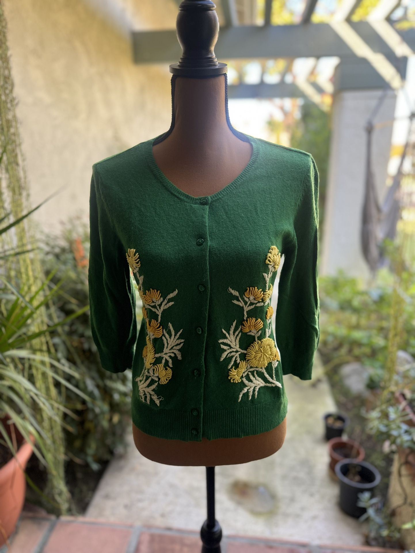 Tabitha Green Cardigan with Yellow Floral Embroidery