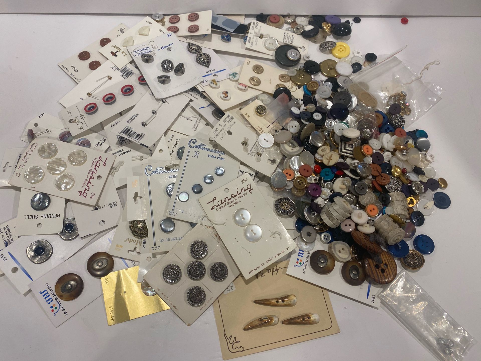 1.5 Pounds of Vintage Buttons Plastic, Metal, Shank, Hole Most New on Board