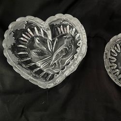 Vintage Hofbauer Byrdes Crystal 2-Piece Heart Shaped Dish;