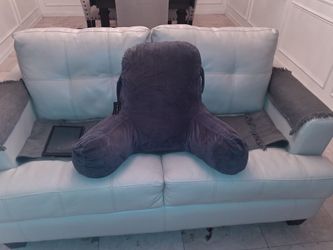 Cream Leather Tufted Loveseat
