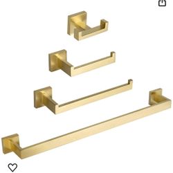 4-Piece Brushed Gold Bathroom Hardware Accessories Set, Lava Odoro Towel Bar Set Stainless Steel Wall Mount, Include 23.6 Inch Towel Bar, 10.6 Inch To