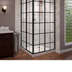 DreamLine French Corner 34-1/2 in. x 34-1/2 in. x 72 in. Framed Corner Sliding Shower Enclosure in Satin Black