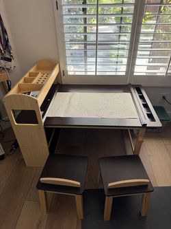 Guidecraft Kids Deluxe Art Center – Table + 2 Stools