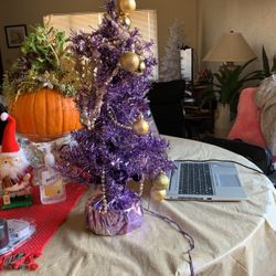 Purple table tinsel tree