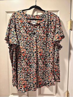 AK Anne Klein Floral Blouse in Black & Multicolor Size 3X Like New
