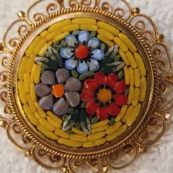Vintage Floral Mosaic Brooch Italy
