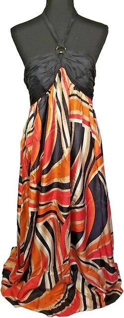 Nine West Maxi Charmeuse Silk Halter Tribal Print Dress Size 8