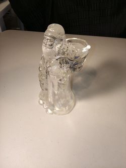 Frosted Clear Glass Lead Crystal Santa Claus Tea Light Votive Candle Holder 7"