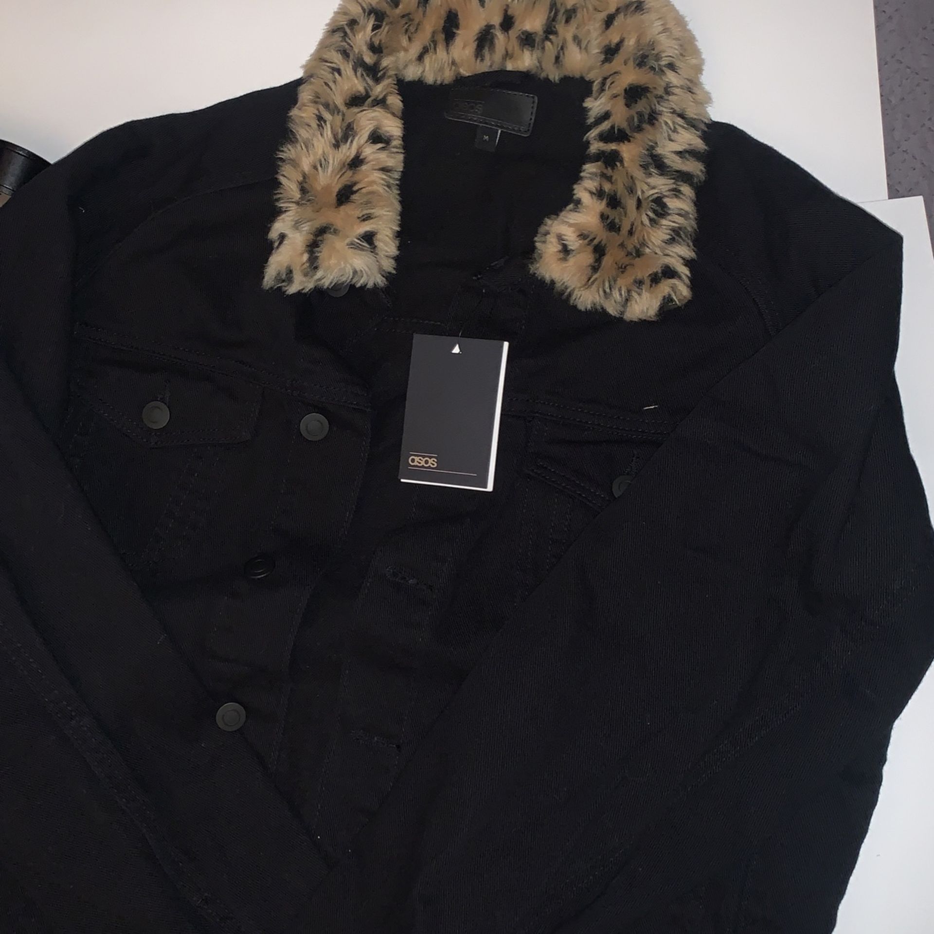 Leopard Fur Collard Jean Jacket