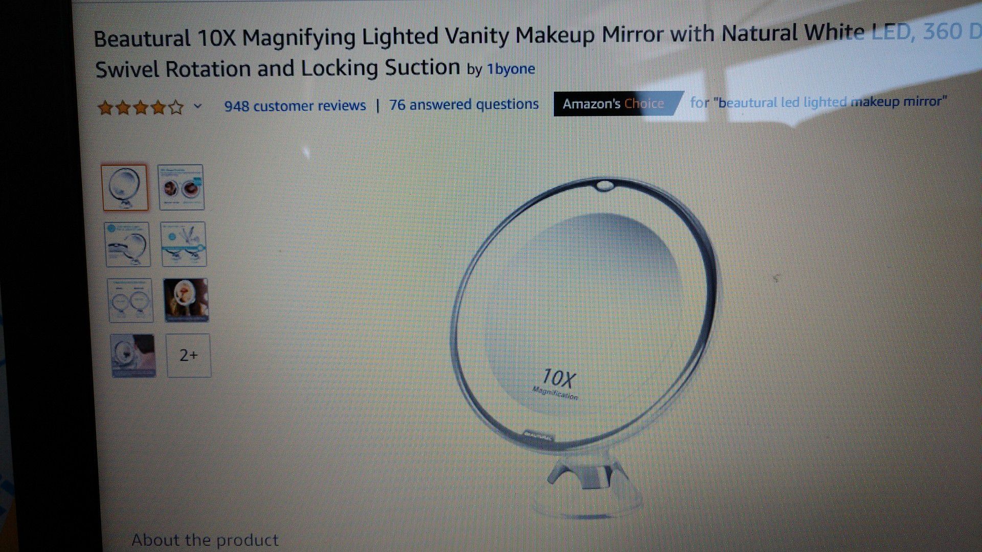 Beautural 10x magnifying lighted vanity makeup mirror, battery operated