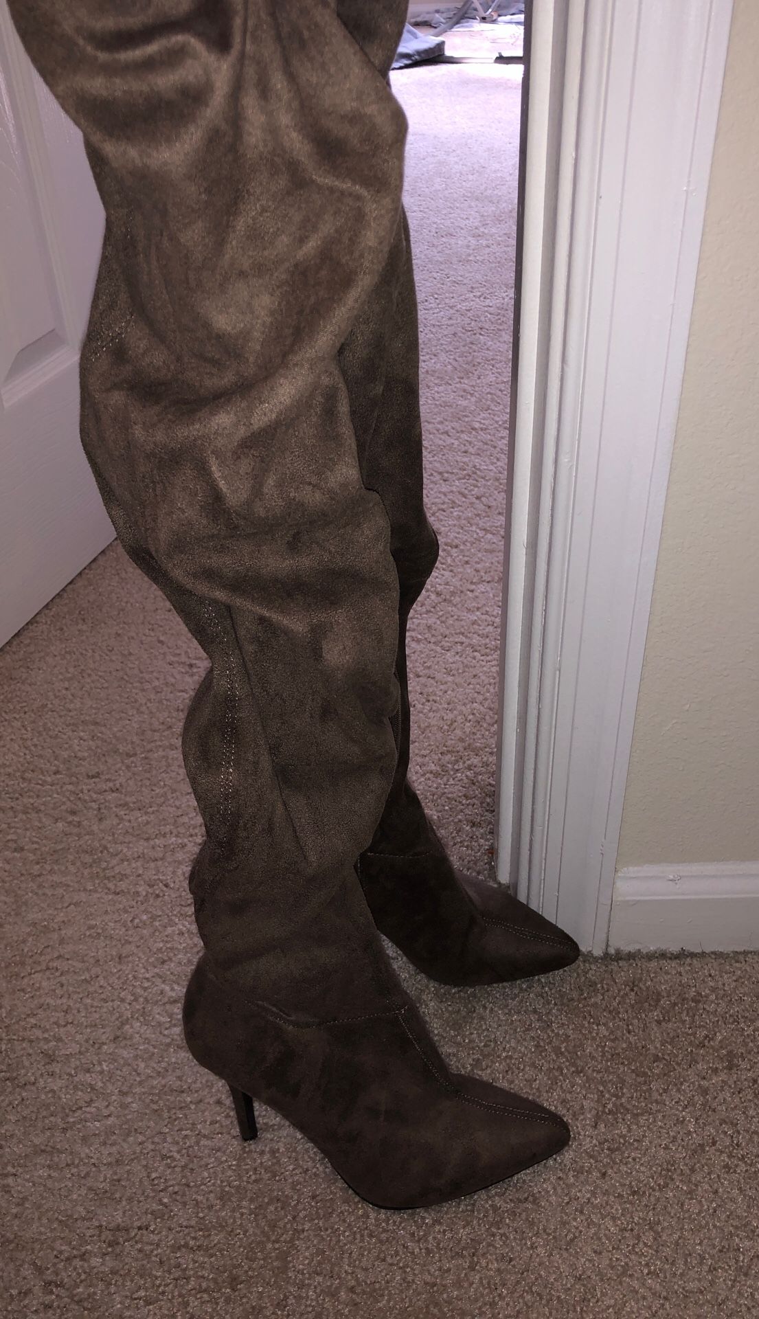 Brown suede thigh boots size 6