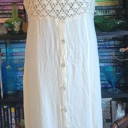 Vintage 90s Mix Nouveau Crochet Top Cream Maxi Button Down Dress Sz 12