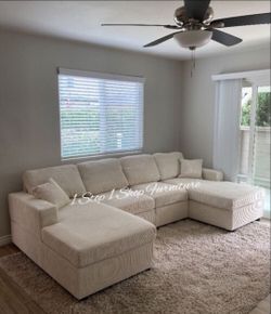 Beautiful‼️2-Pc Ivory Corduroy Sectional Sofa Set