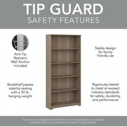 Bush Furniture WC31866 Cabot 5 Shelf 66-Inch H Bookcase, Ash Gray
