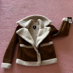 GIRLS SHERPA LINED FAUX SUADE ZIP JACKET SIZE 6-6X - NEW