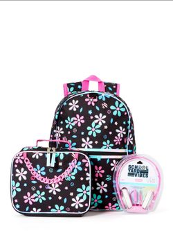 Schoolyard Vibes Daisy Floral Girls 16" 3 Piece Headphone with Lunch Backpack Set New ( Price Firm!)