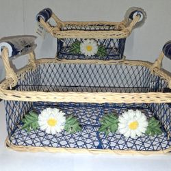 2 decorative wire and woven basket