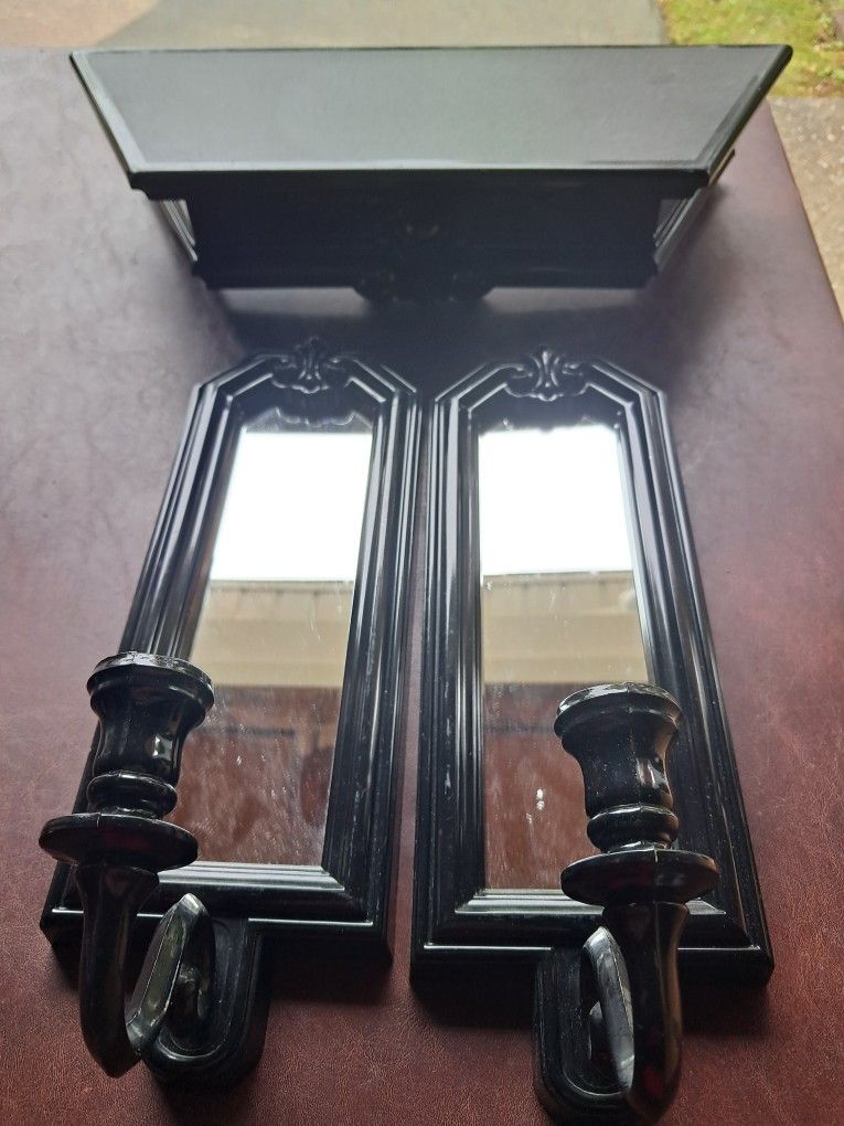 Vintage candle, Holder with mirror and shelf.