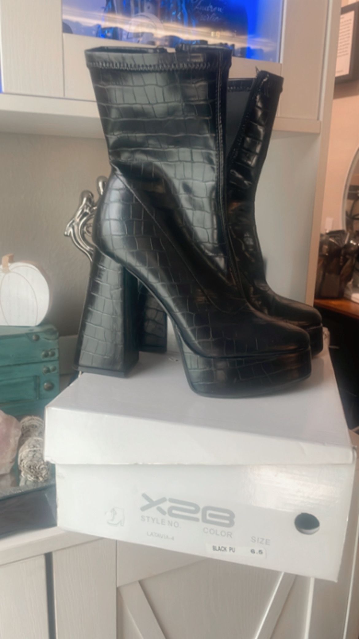 Black Patten Platform Boots Size 6 1/2 