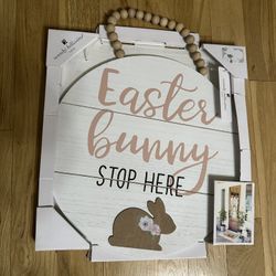 Easter Bunny Stops Here Wooden Decor To Hang By Wendy Bellisimo